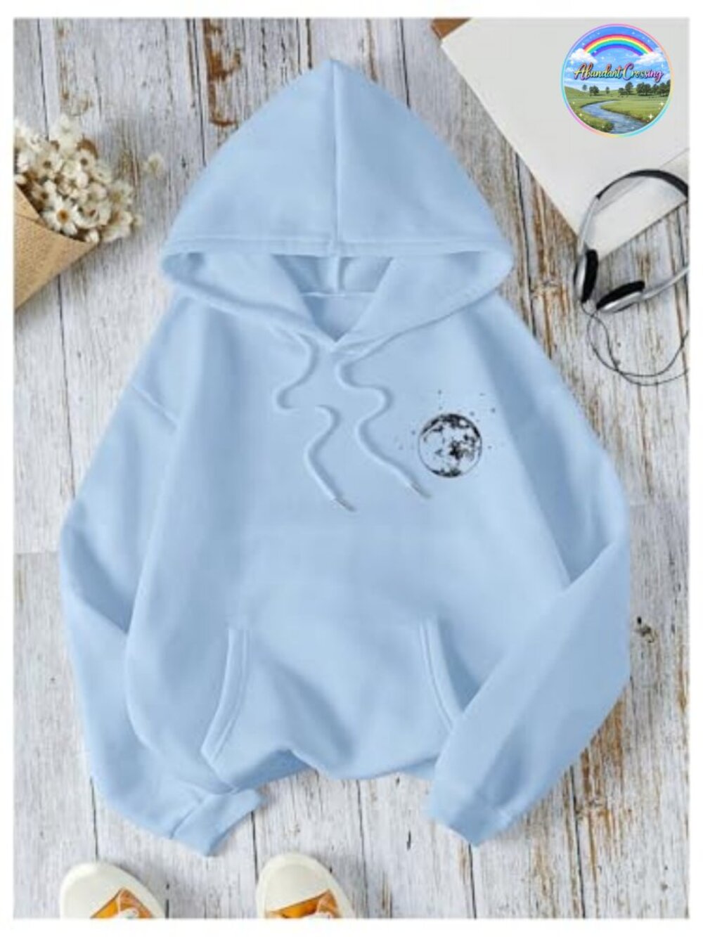 Graphic Hoodie Drawstring Long Sleeve Moon Print Pullover Sweatshirt - Picture 2 of 5